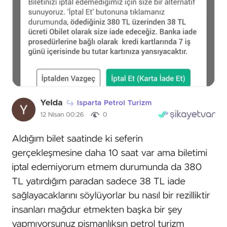 İptal Edilemeyen Bilet Ve Yetersiz Müşteri Hizmetleri