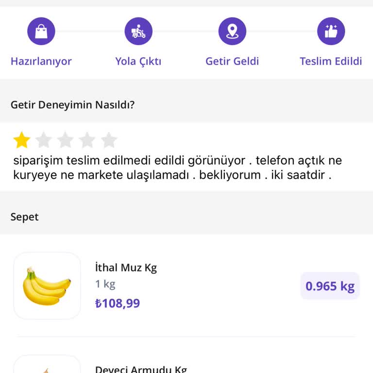 Sipariş Teslim Edilmedi Ve İade Sorunu