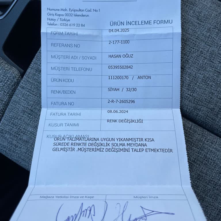 Lufian'dan Alınan Kot Pantolonda Hızlı Renk Solması Ve İade Sorunu