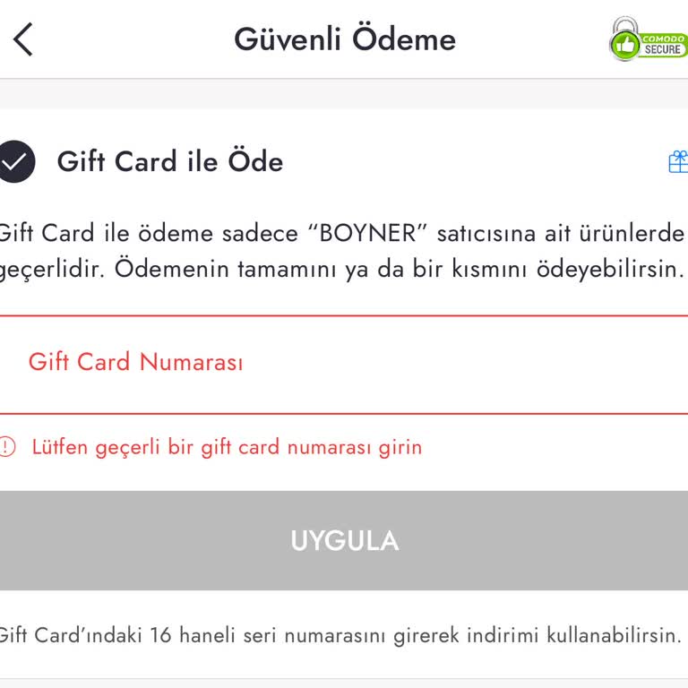 Boyner Uygulamasında Gift Card Sorunu