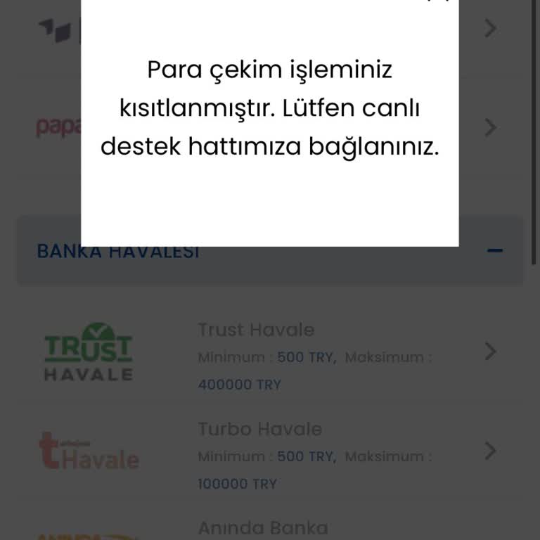 Para Çekme İşleminde Beklenmedik Sınırlamalar