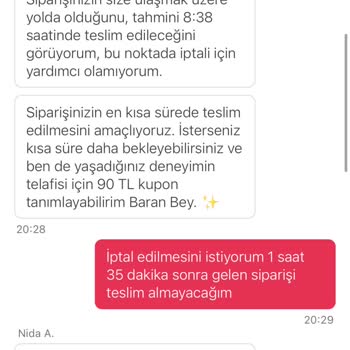 Yemeksepeti'nde Geç Teslimat Ve İade Sorunu