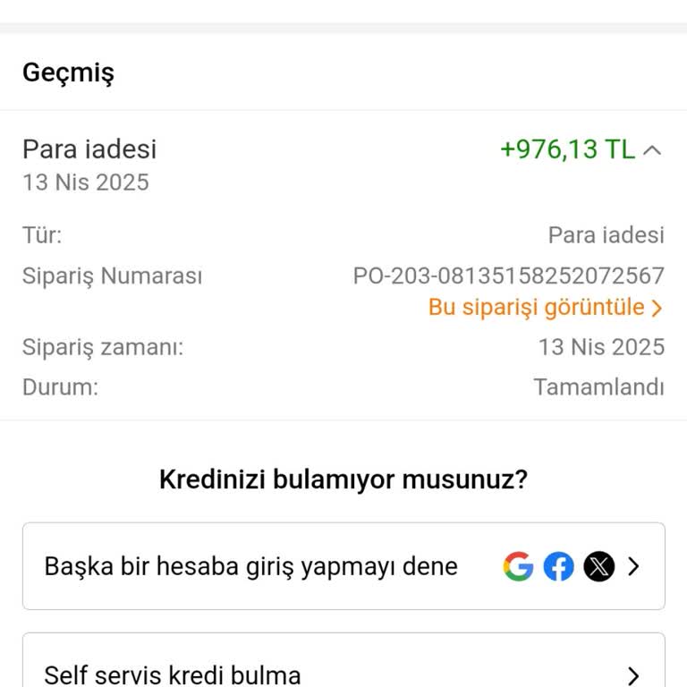 Sipariş İadesi Ve Kredi Bakiyesi Sorunu