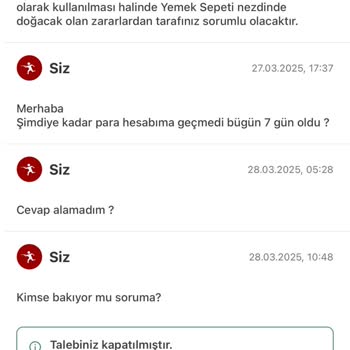 Yemeksepeti'nden İade Edilmeyen Ücret Ve Kayıp İletişim