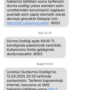 Vodafone Durma Özelliği Ve Fatura Sorunu