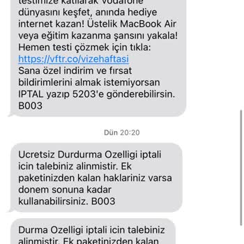Vodafone Durma Özelliği Ve Fatura Sorunu