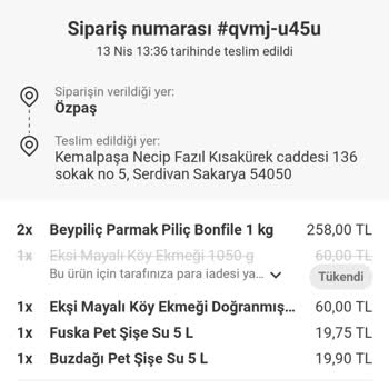 Yemeksepeti Mahalle Yanlış Ürün ve İade Sorunu