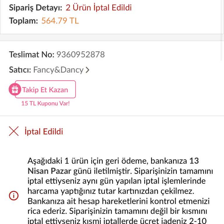 İptal Edilen Siparişin Ücreti Hızla İade Edilmeli