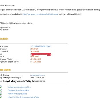 Simfer Siparişinde UPS Kargo Mağduriyeti