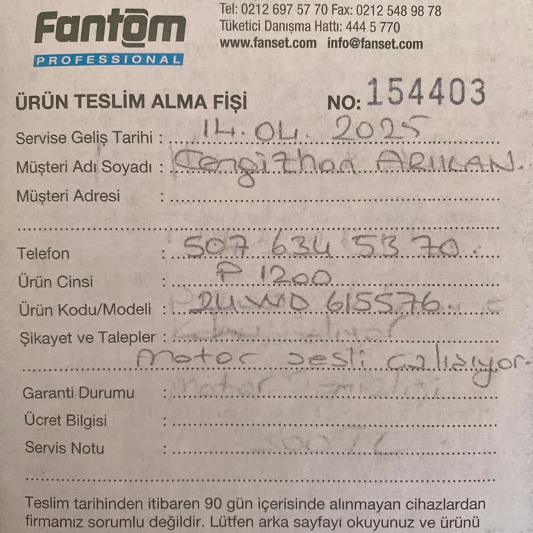 Fantom P 1200 Süpürge Aşırı Ses Sorunu