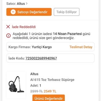 Trendyol'dan Aldığım Süpürge 3 Ayda Bozuldu, İade Kabul Edilmedi