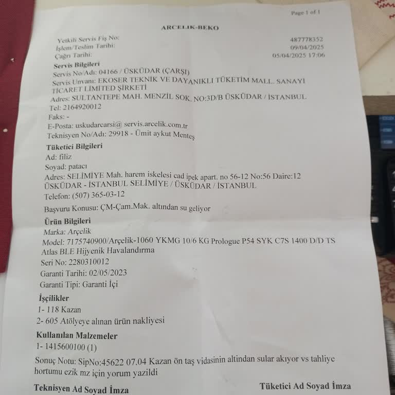 Arçelik Çamaşır Makinesi Tamir Sonrası Sorunlar Ve Değişim Talebi