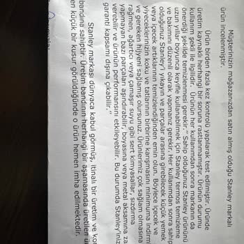 A101 Stanley Termos Paslanma Sorunu Ve Müşteri Hizmetleri Yanıtı