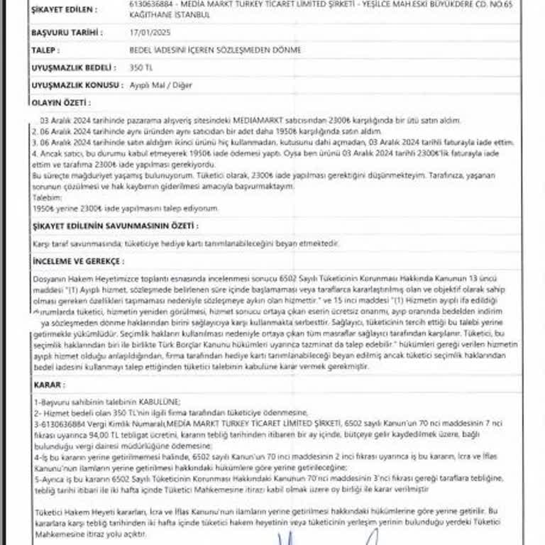 İade Edilmeyen Fiyat Farkı Ve Geçersiz Puan Teklifi