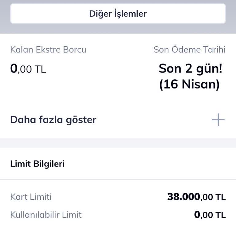 Kredi Kartı Limit Kısıtlamasının Kaldırılması Talebi