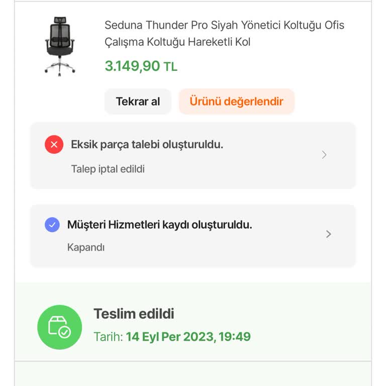 Seduna Thunder Pro Koltuk Kalite Sorunları