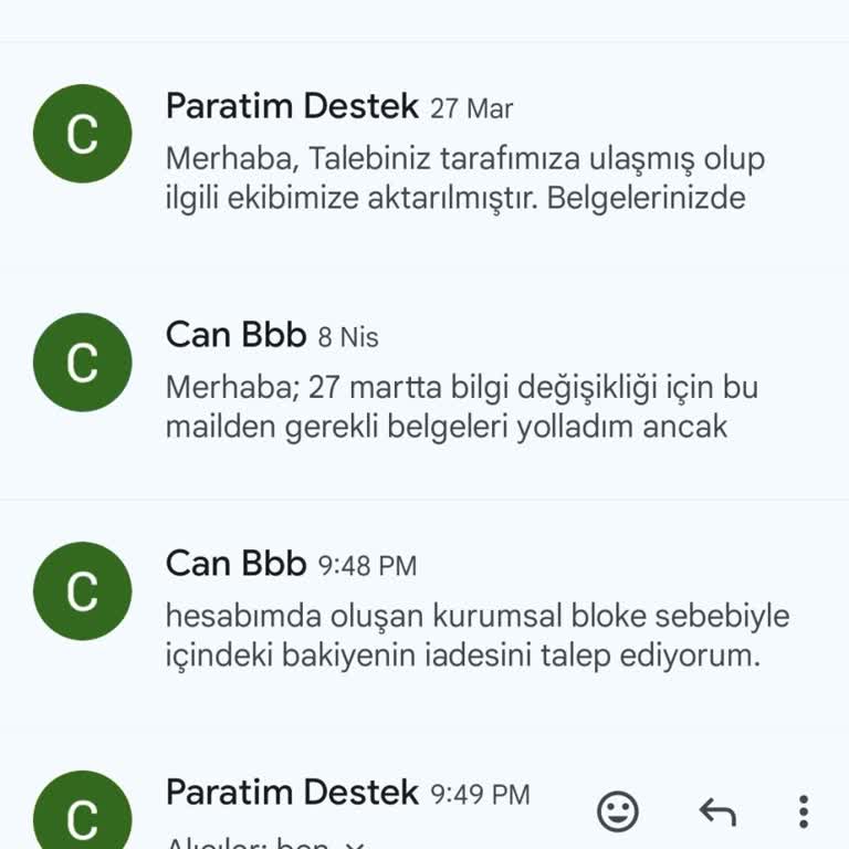 Paratim Hesabımda Güncelleme Ve İade Sorunu