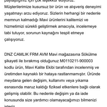 Mavi Montumun Dikişleri Söküldü Ve Özensiz İade Edildi