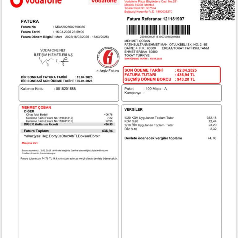 Vodafone Net Fatura Ve Modem Ücreti Sorunu