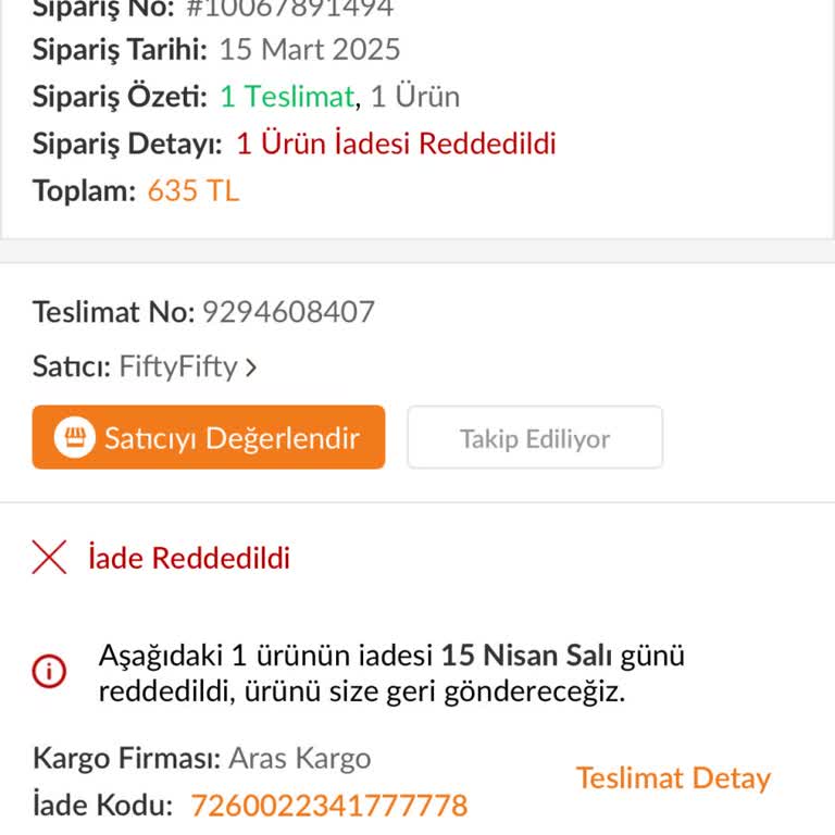 Trendyol İadesi Kabul Edilmeyen Sızdıran Suluk