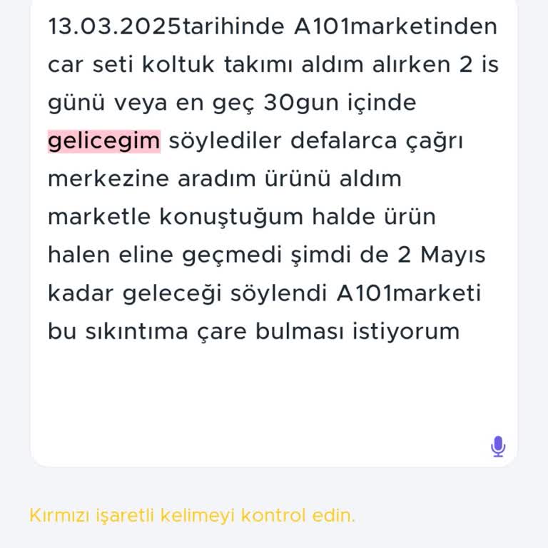 A101'den Aldığım Ürün Teslim Edilmedi