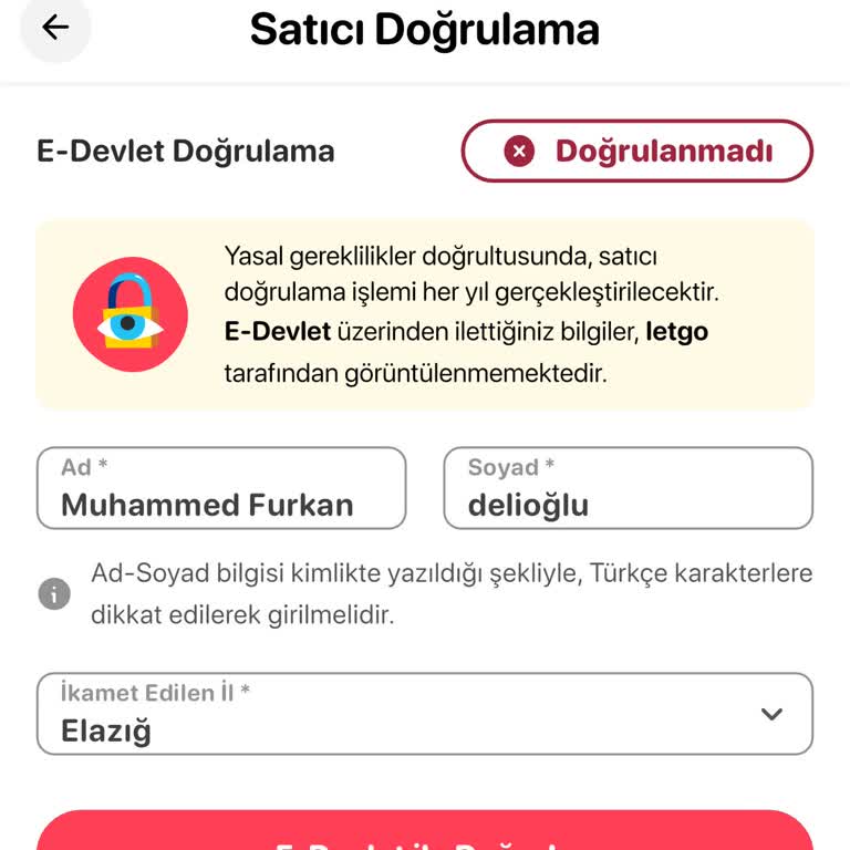 Letgo Hesabında E-Devlet Doğrulama Sorunu
