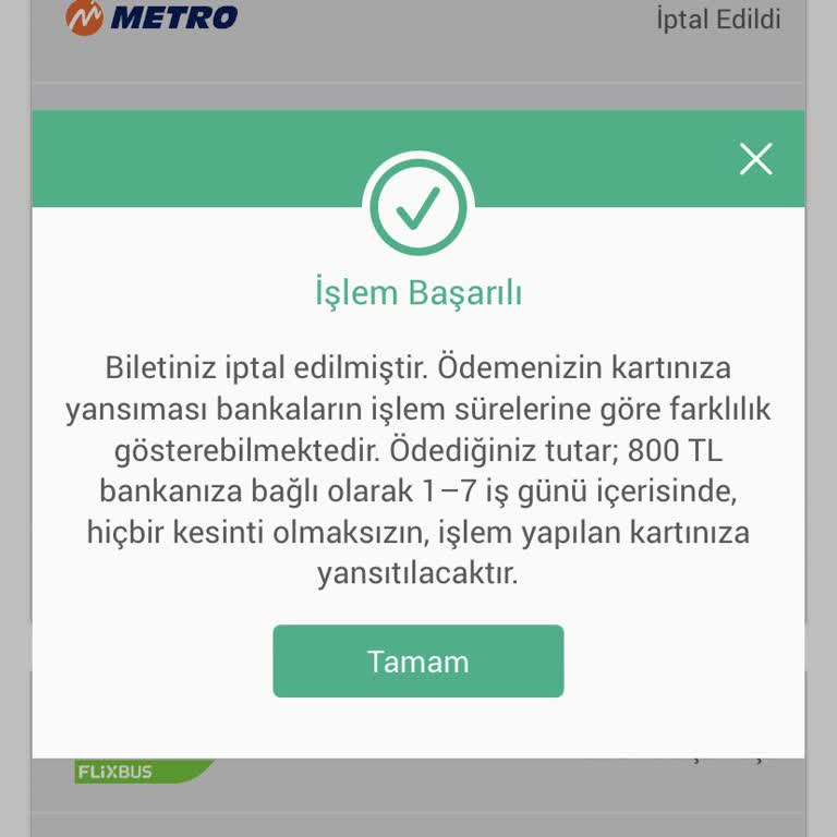 İptal Edilen Biletin İadesi Gerçekleşmedi