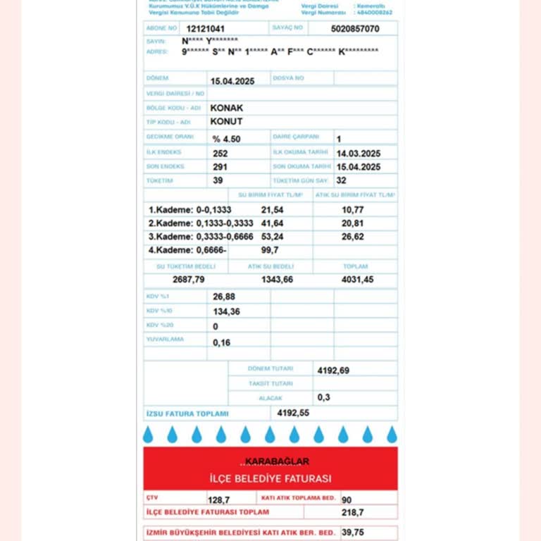İZSU Faturası: 3 Kişilik Aileye 4451 TL Şoku!