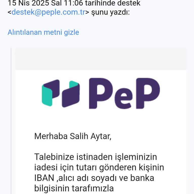 Pep Hesabımdaki Para İadesi Sorunu