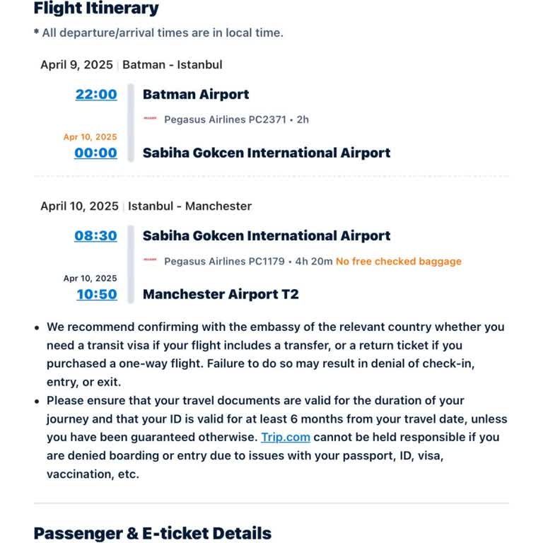 Trip.com Sold Me a Pegasus Ticket Without Luggage for the International Flight