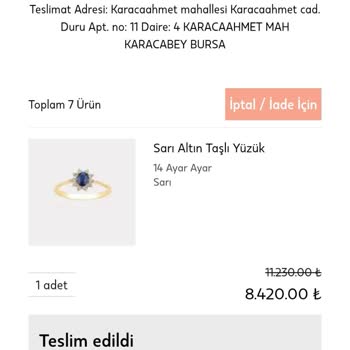 Eksik Ürün Teslimatı: Mavi Taşlı Yüzük