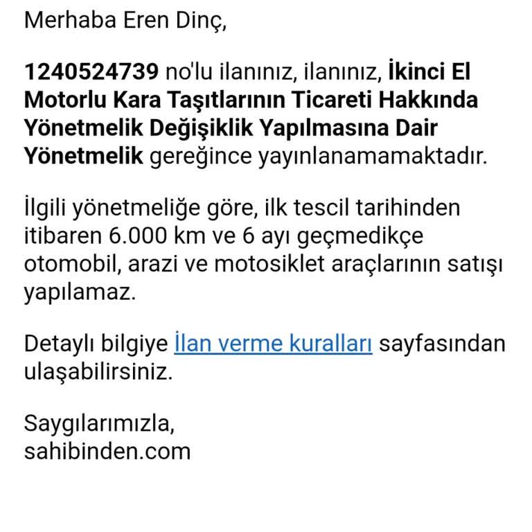 Araç Satışında Yönetmelik Engeli