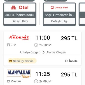 Antalya-Alanya Otobüs Bilet Fiyatlarında Tutarsızlık