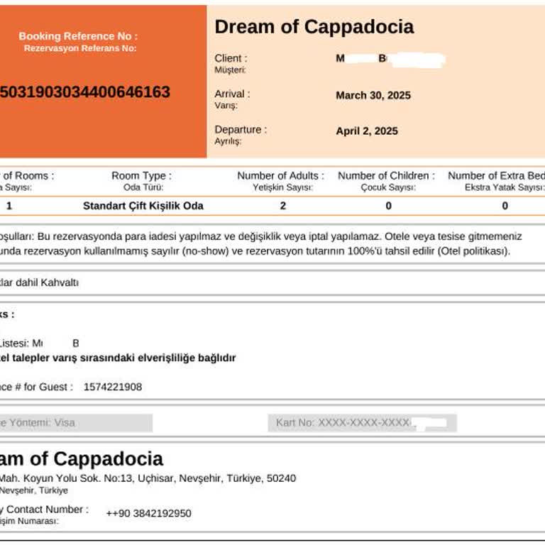 Reservierung über Agoda im Dream of Cappadocia Hotel nicht vorhanden