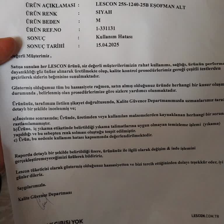 Lescon Eşofman Altı Solma Sorunu Ve Müşteri Memnuniyetsizliği