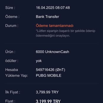 Midasbuy'da Onaylanmayan İşlem Sorunu