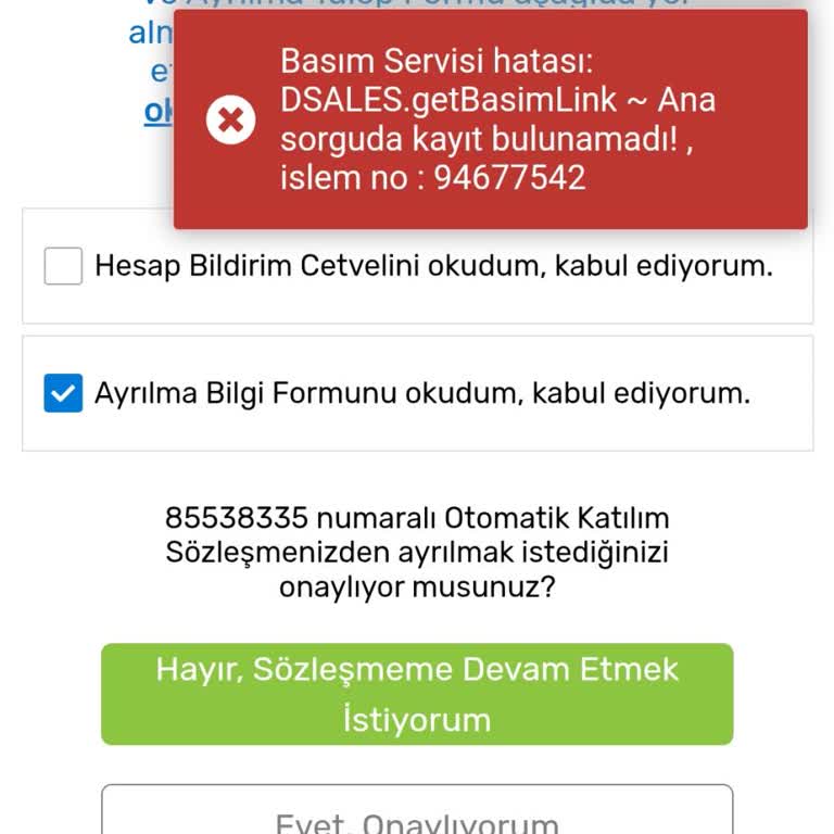 FIBA Emeklilik Sözleşmesinden Ayrılma Sürecinde Karşılaşılan Form Hatası