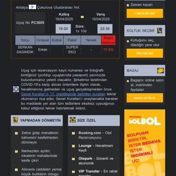 Pegasus Check-in Hatası Ve İptal Ücreti Mağduriyeti
