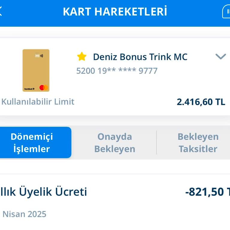 Denizbank'tan 821,50 TL Üyelik Ücreti İadesi Talebi