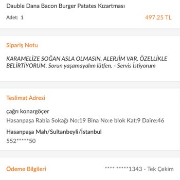Alerji Uyarısına Rağmen Soğanlı Sipariş!