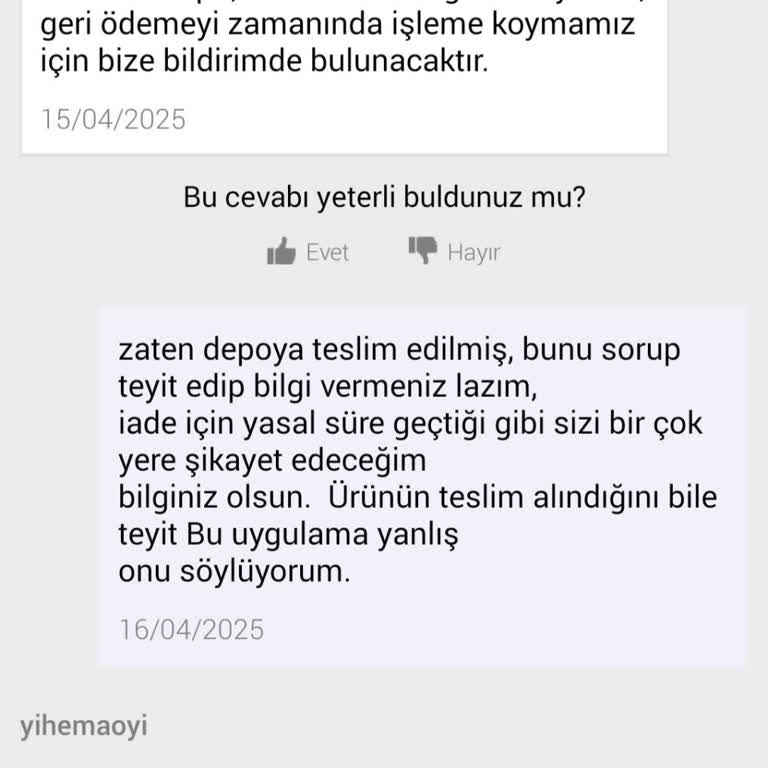 İade Edilen Ürünün Ücreti Halen Geri Ödenmedi