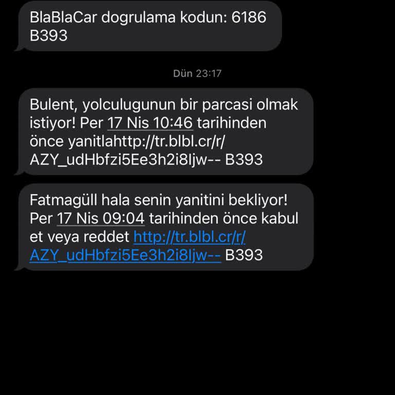 Bla Bla Car'dan Gelen Yanlış Mesajlar