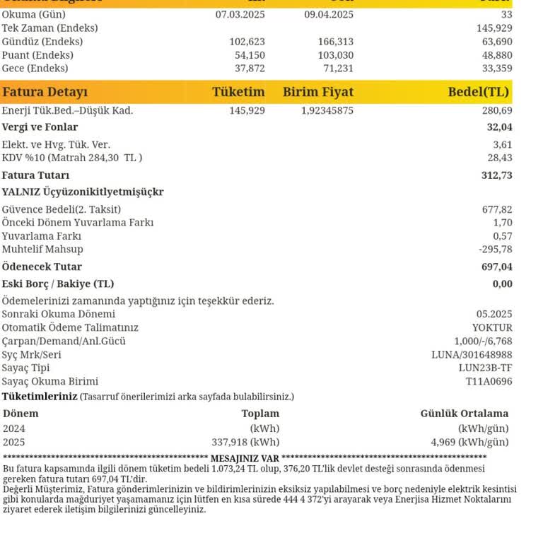 Enerjisa Toroslar Elektrik Dağıtım Şirketi'nde Yanlış Fatura Ve Güvence Bedeli Sorunu