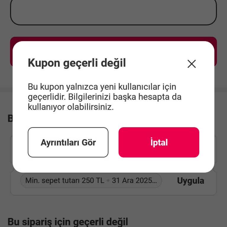 Yemeksepeti İlk Üyelik Kuponu Sorunu