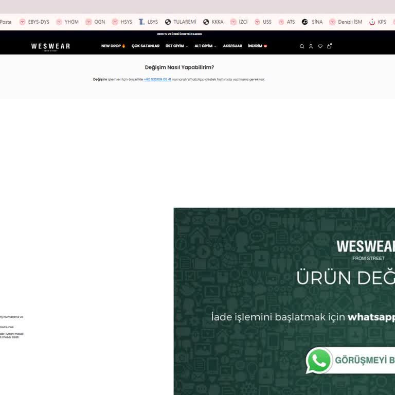 Weswearshop Ulaşılmaz Müşteri Hizmeti: Değişim Talebi Cevapsız Kaldı