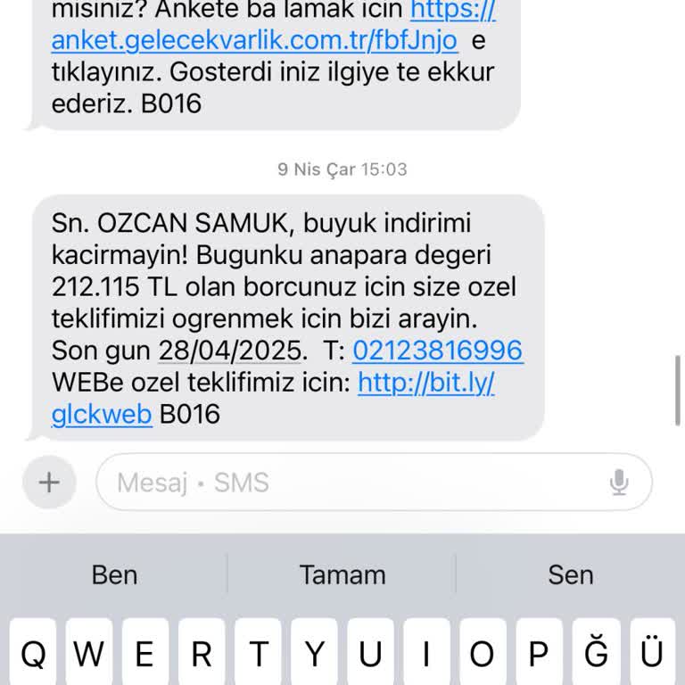 Gelecek Varlık Yönetim Şirketi'nin Haksız Talepleri Ve Rahatsız Edici İletişimi