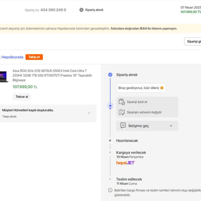 Asus Laptop Siparişimde Gecikme Ve İletişim Sorunu