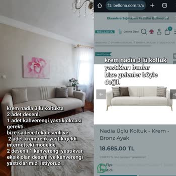 Yanlış Renk Ve Eksik Parçalarla Gelen Nadia Koltuk Takımı Sorunu