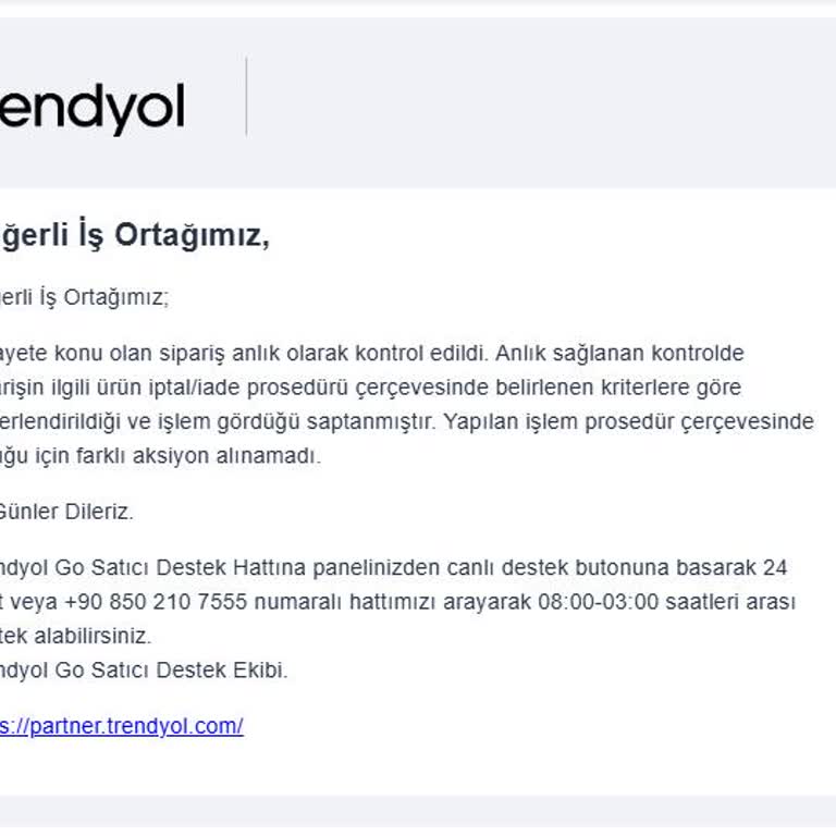 Trendyol Yemek'te Haksız İade Kararı
