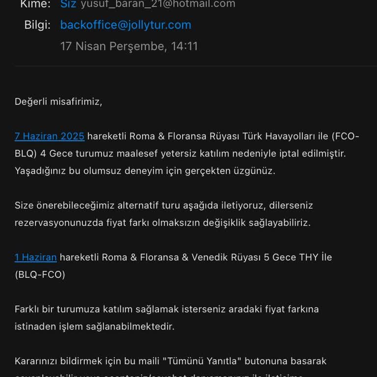 Joly Tur'un İptal Edilen İtalya Turu Hayal Kırıklığı